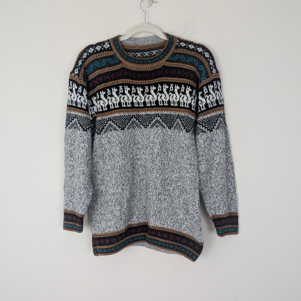 Kactus Artesanias Peruvian Alpaca Fair Isle Llama Sweater Size M Peru Adult